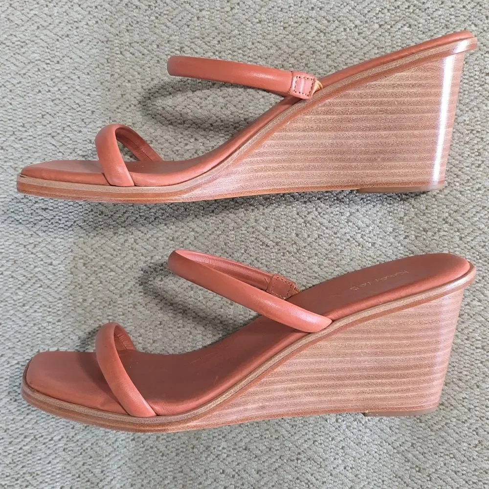 Kaanas Leather Brick Red Square Toe Wedge Sandals - Size 9